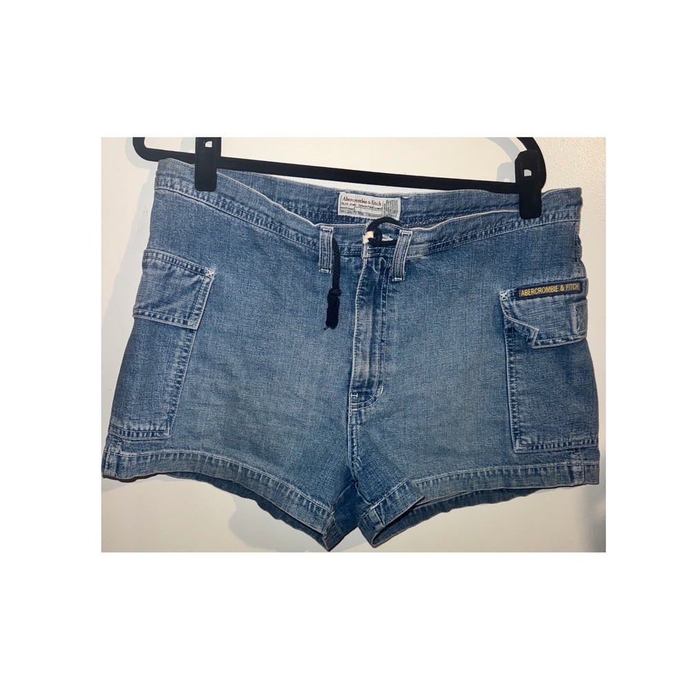 Vtg Y2K Abercrombie & Fitch Cargo Denim Shorts Medium Wash USA Large